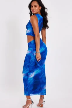 Quiz Blue Mesh Marble Midaxi Skirt Hot