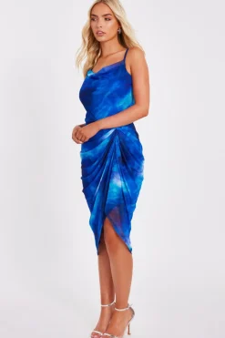 Quiz Blue Mesh Marble Midi Dress Hot