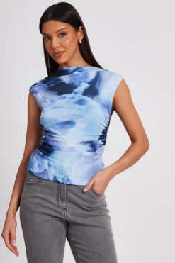 Quiz Blue Mesh Tie Dye Crop Top Sale