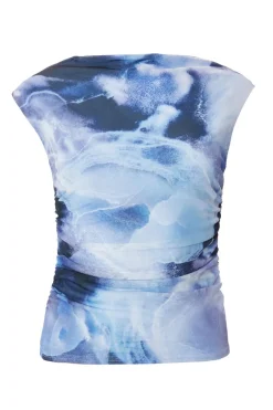 Quiz Blue Mesh Tie Dye Crop Top Sale