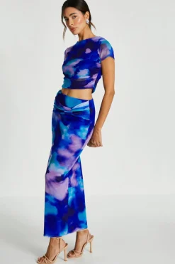 Quiz Blue Mesh Tie Dye Print Crop Top Best