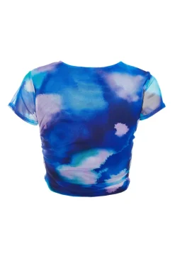 Quiz Blue Mesh Tie Dye Print Crop Top Best