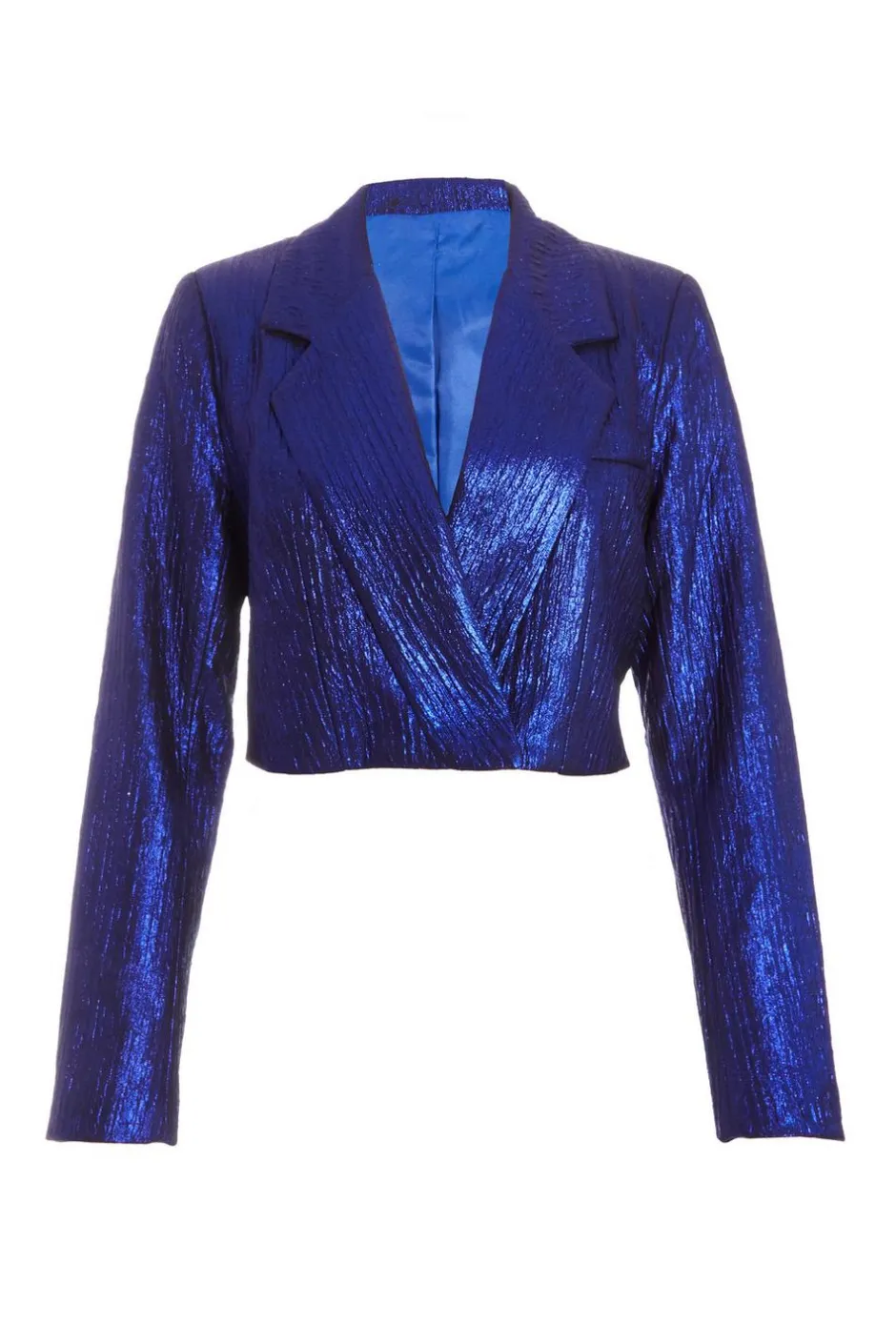 Quiz Blue Metallic Cropped Blazer Online