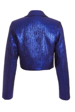 Quiz Blue Metallic Cropped Blazer Online