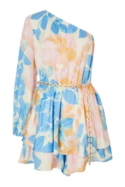 Quiz Blue One shoulder Floral Playsuit Discount