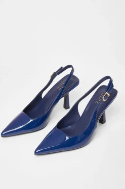 Quiz Patent Sling Back Court Heels Blue Sale