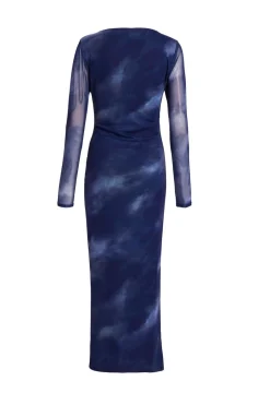 Quiz Blue Printed Long Sleeve Midaxi Dress