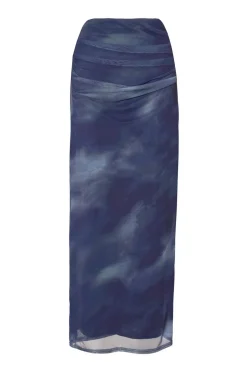Quiz Printed Mesh Maxi Skirt Blue New