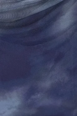 Quiz Printed Mesh Maxi Skirt Blue New