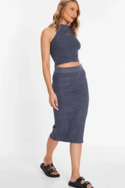 Quiz Blue Ribbed Midi Skirt Sale