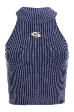 Quiz Ribbed Racer Top Blue