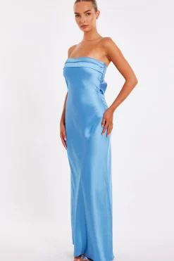 Quiz Blue Satin Bandeau Midaxi Dress Clearance