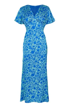 Quiz Blue Satin Floral Midaxi Dress New