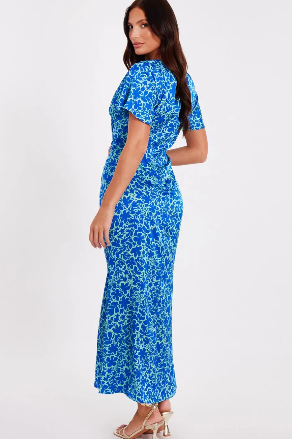 Quiz Blue Satin Floral Midaxi Dress New