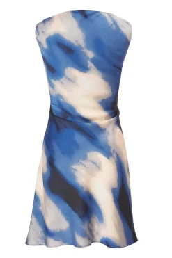 Quiz Blue Satin Marble Mini Dress Clearance