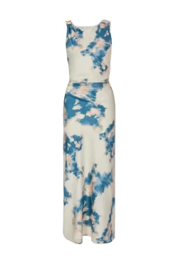 Quiz Blue Satin Marble Print Midaxi Dress Clearance