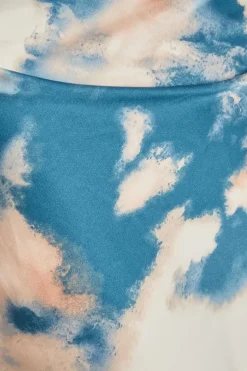 Quiz Blue Satin Marble Print Midaxi Dress Clearance