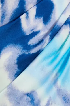 Quiz Blue Satin Marble Print Ruched Midi Dress