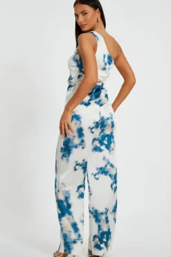 Quiz Blue Satin Marble Print Top Hot