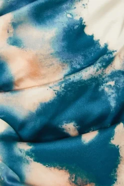 Quiz Blue Satin Marble Print Top Hot