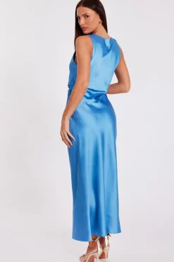 Quiz Satin Ruched Midaxi Dress Blue