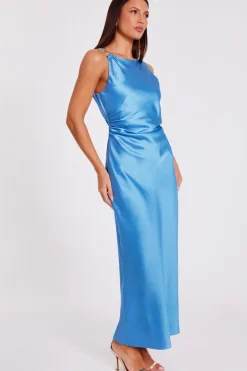Quiz Satin Ruched Midaxi Dress Blue
