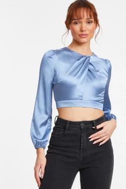 Quiz Blue Satin Twist Neck Crop Top Discount