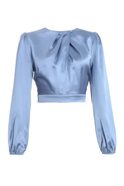 Quiz Blue Satin Twist Neck Crop Top Discount