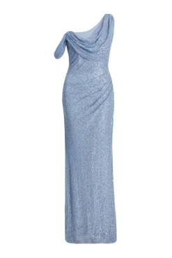 Quiz Sequin Cowl Neck Maxi Dress Blue New