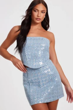 Quiz Blue Sequin Denim Bandeau Top Hot