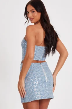 Quiz Blue Sequin Denim Bandeau Top Hot