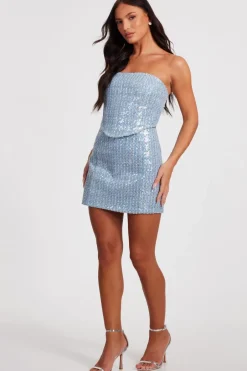 Quiz Blue Sequin Denim Bandeau Top Hot