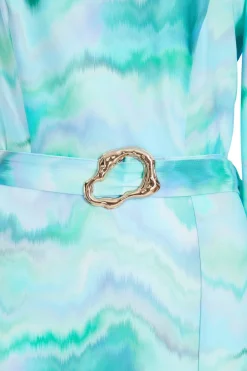Quiz Blue Slinky Marble One Shoulder Fluted Dress