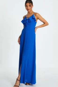 Quiz Strappy Ruffle Chiffon Maxi Dress Blue Best