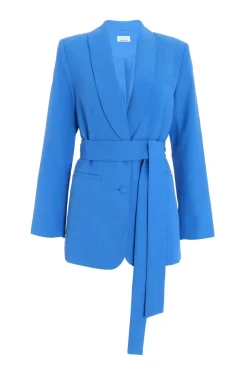 Quiz Blue Tailored Tie Belt Blazer Outlet