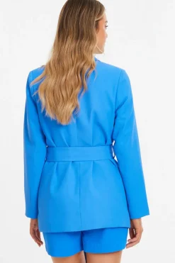 Quiz Blue Tailored Tie Belt Blazer Outlet