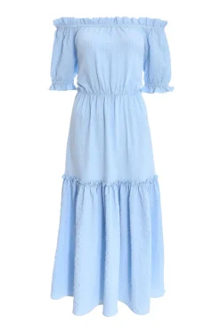 Quiz Blue Textured Bardot Midi Dress Hot