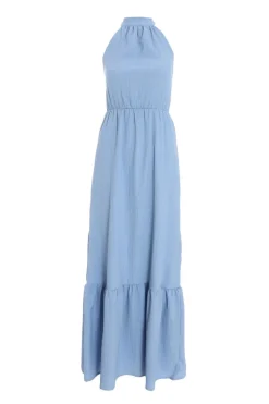 Quiz Blue Textured High Neck Maxi Dress