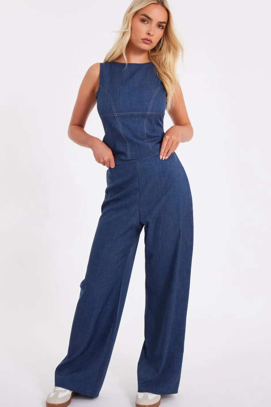 Quiz Blue Wide Leg Trousers Discount