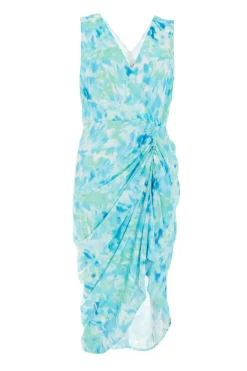 Quiz Blue Wrap Ruched Midi Dress Outlet