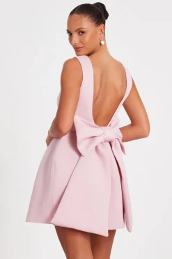 Quiz Bow Skater Dress Blush Outlet