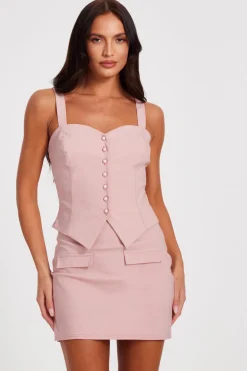Quiz Blush Button Detail Corset Top Outlet