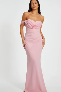 Quiz Chiffon Bardot Maxi Dress Blush