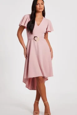Quiz Dip Hem Midi Dress Blush Sale