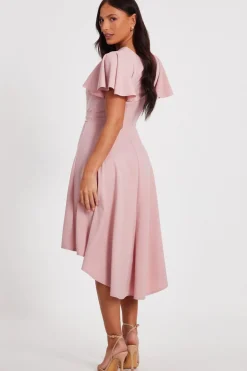 Quiz Dip Hem Midi Dress Blush Sale