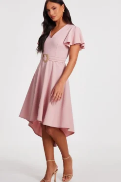 Quiz Dip Hem Midi Dress Blush Sale