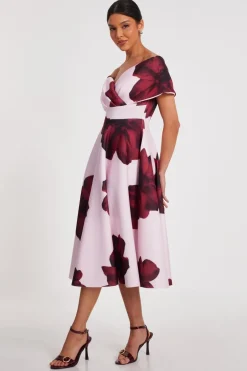 Quiz Blush Floral Skater Dress Online