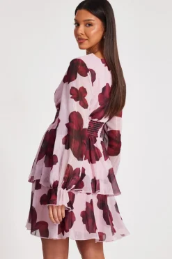 Quiz Blush Floral Tiered Skater Dress Sale