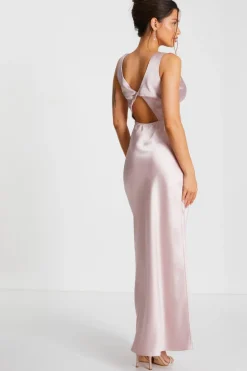 Quiz Blush Pink Satin Wrap Maxi Dress Outlet