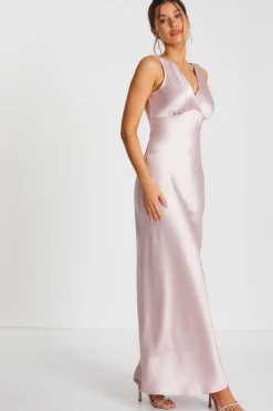 Quiz Blush Pink Satin Wrap Maxi Dress Outlet